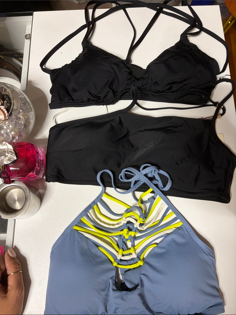 aerie Black & Blue Yellow-Trim Strappy Swim Tops